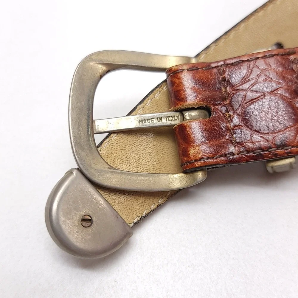 Perry Ellis Portfolio Mens Brown Croc Embossed Leather Belt Made in Italy 34-85